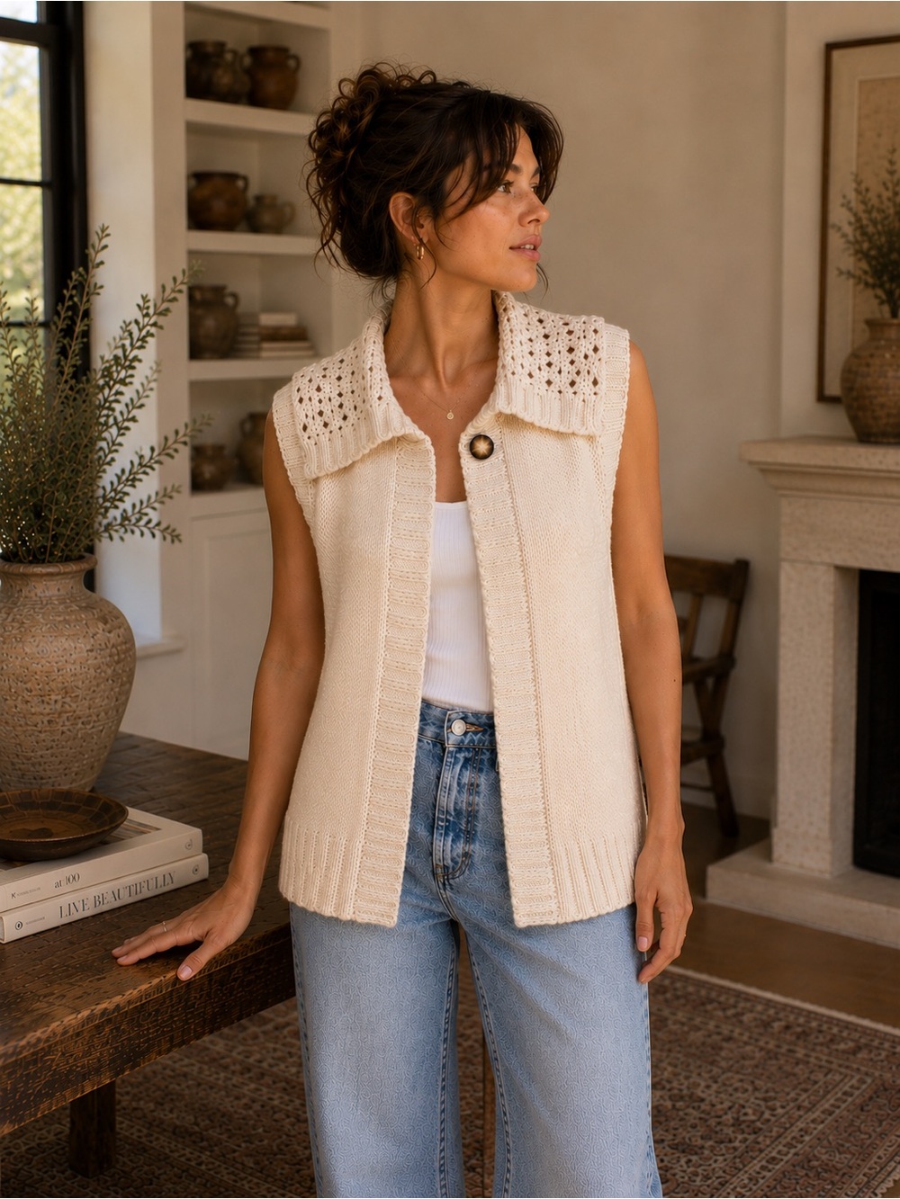 GAP cream sleeveless cardigan sweater, S. - Picture 1 of 8